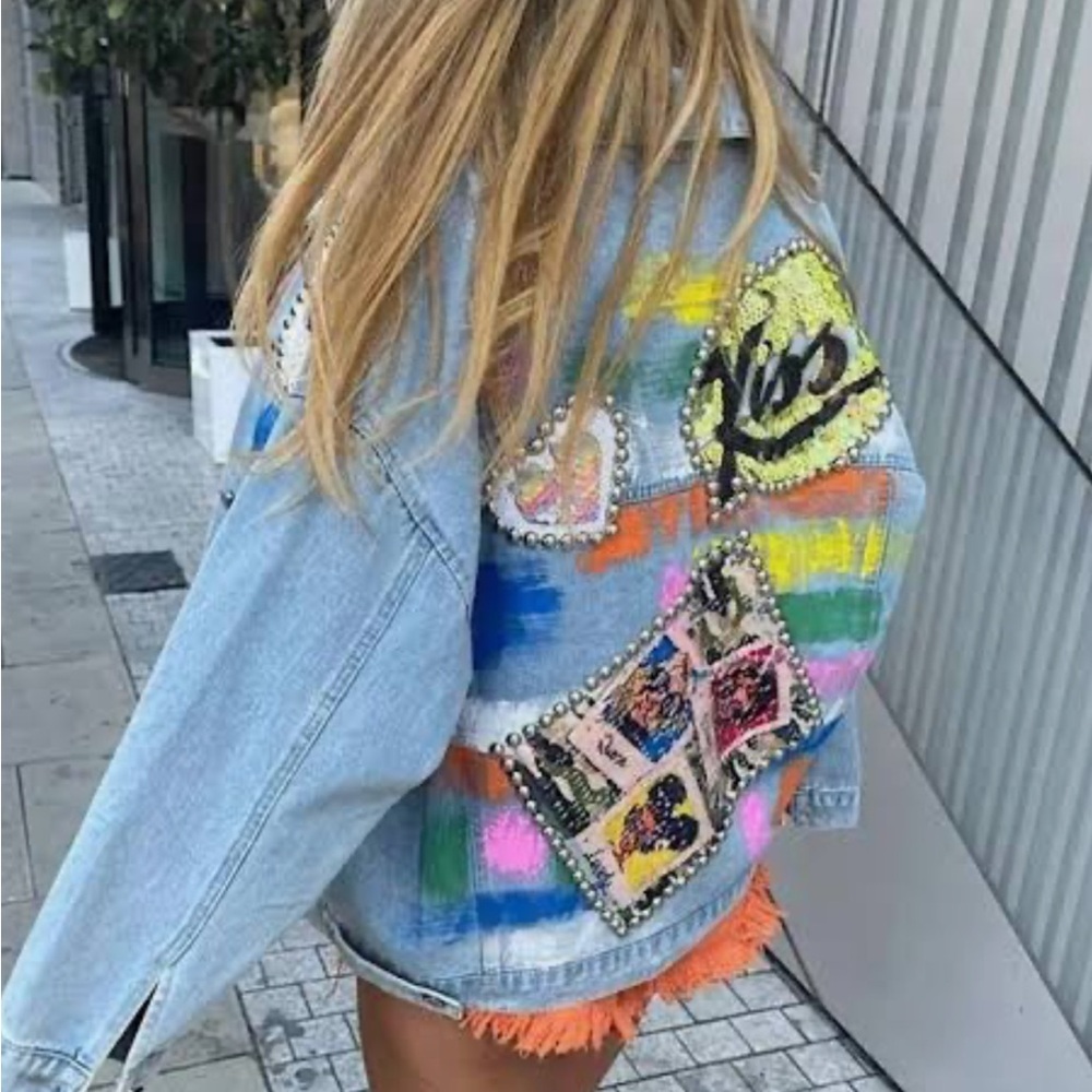BADASS Graphic, (blue OR black) Sequin Women's Denim Jacket O/S🤩